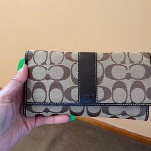 Brown Coach checkbook wallet